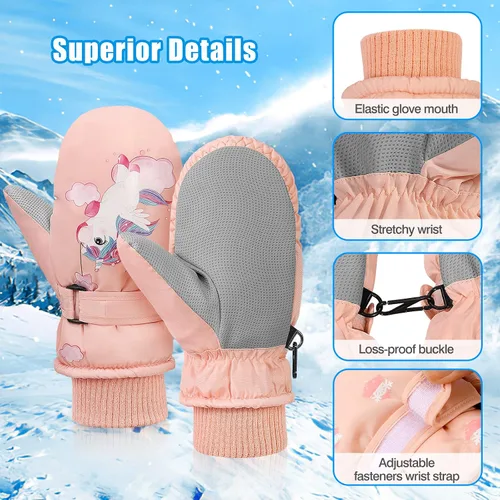 Vista 5 de MoKo Manoplas de esquí para niños, guantes de esquí aislados impermeables para niñas y niños, guantes de nieve de invierno para niños