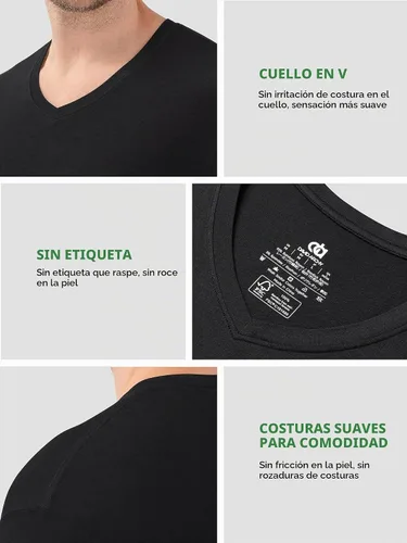 Vista 5 de DAVID ARCHY Camiseta interior de rayón de bambú con cuello en V que absorbe Paquete de 5 Negro - Cuello en V