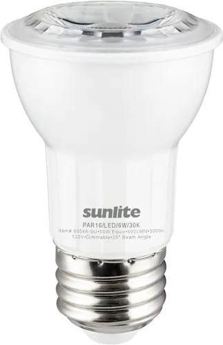 Vista 11 de Sunlite Bombilla LED PAR16 reflectora, 6 vatios (50 W = ), 500 lúmenes, base E26 media, regulable, reflector, 90 CRI, certificación ETL, cumple