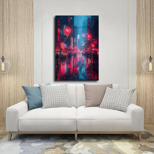 Vista 5 de Cyberpunk Pixel Art Print – Retro Futuristic Neon City – Vaporwave Digital Wall Decor Poster Print Decorative Painting Canvas Wall Art Living Room