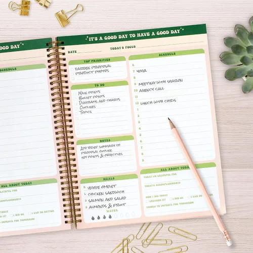 Vista 6 de THiNKABLE Undated Daily Planner Notebook 8.5x11, Cute Notebook, Pink Green To Do List Large Hardcover Spiral Schedule Planner, Inspirational Quote