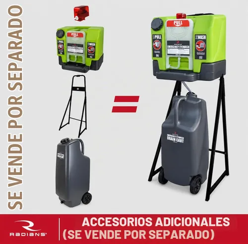 Vista 6 de Radians Estación de lavado de ojos de emergencia de 12 galones con flujo de 15 minutos, verde