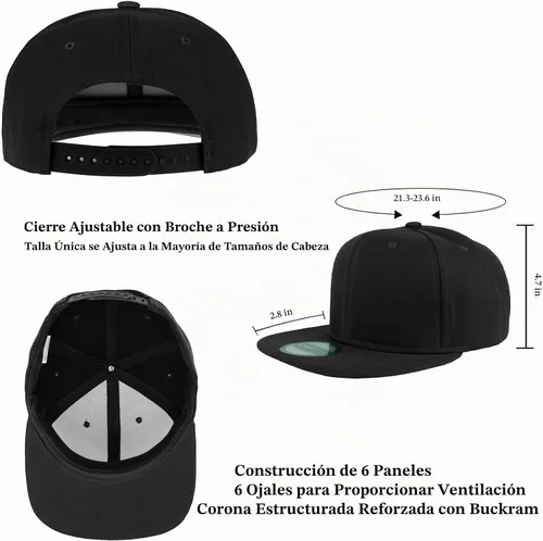 Vista 6 de Gorras Snapback Gelante para Hombres - Gorra de Béisbol con Visera Plana Ajustable - Liso en Blanco Ajustable Negro