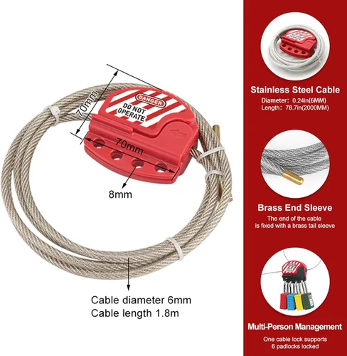 Vista 2 de Bloqueo de cable de etiquetado de bloqueo Cerraduras Loto ajustables de 0.24 '' × 71 '' Cable de acero recubierto de PVC para válvulas y paneles