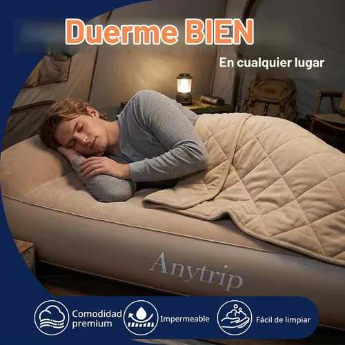 Vista 5 de Colchón de aire individual, colchón inflable portátil con bomba incorporada, cama de aire autoinflable impermeable, cama de invitados para camping