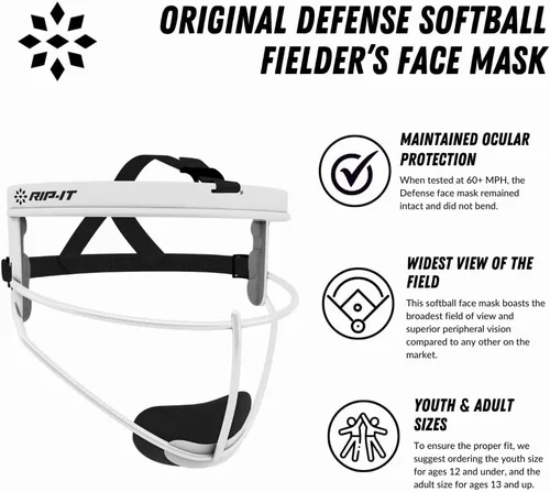 Vista 6 de RIP-IT Máscara facial de sóftbol de defensa original Máscara protectora ligera de campo de sóftbol