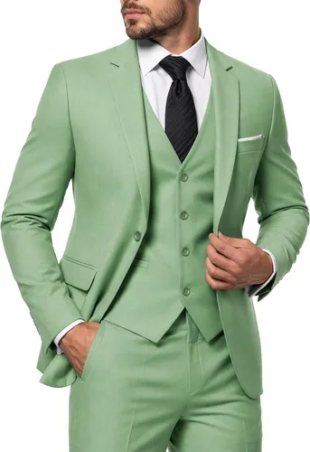 Vista 33 de MY'S Conjunto de traje de 3 piezas para hombre con corbata, chaqueta ajustada de un botón, chaleco y pantalones, blazer para fiestas, bodas, bailes