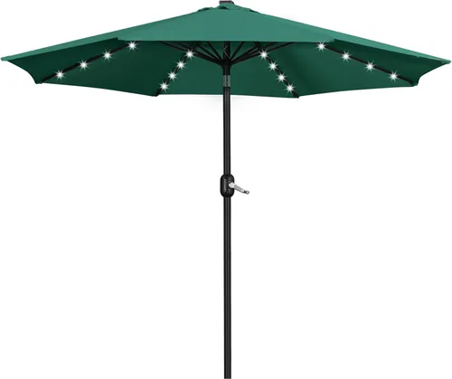 Vista 37 de Yaheetech - Sombrilla solar de patio de 9 pies, sombrilla de mesa con 32 luces LED, 8 varillas/inclinación y sistema de elevación con manivela