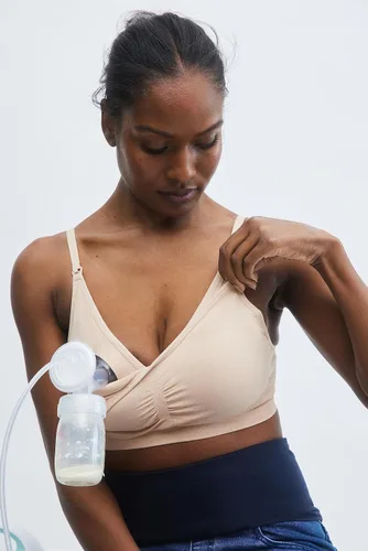 Vista 2 de Motherhood Maternity Women's Hands Free Pumping Seamless Clip Down Nursing Bra for Breastfeeding