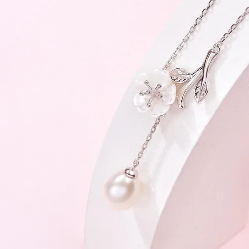 Vista 7 de Collar de plata S925 con colgante de perlas de agua dulce de 7 a 0.315in, forma de gota blanca, a la moda, todo a juego, joyería femenina, colgante
