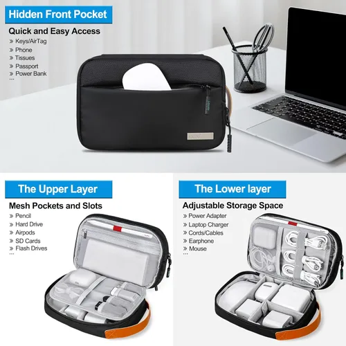 Vista 2 de Lacdo Organizador de cables de viaje, organizador de artículos electrónicos, estuche de viaje, organizador de cables para cables, cargadores
