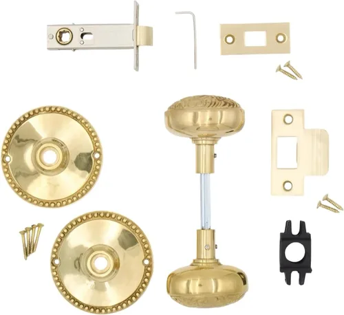 Vista 4 de The King's Bay Large Round Beaded Passage Set in Polished Brass - Select Door Knobs (Glass)