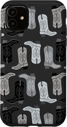 Vista 8 de Cowboy Boot Illustration Preppy Western in Black and White Case for iPhone 17