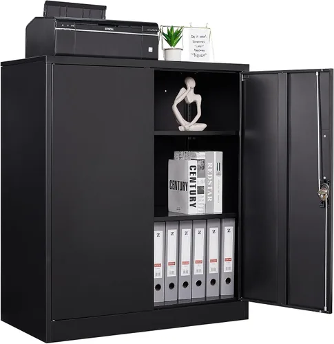 Vista 9 de Armario de almacenamiento de metal con 2 puertas, gabinete de almacenamiento de acero con cerradura con 2 puertas y estantes ajustables, gabinete