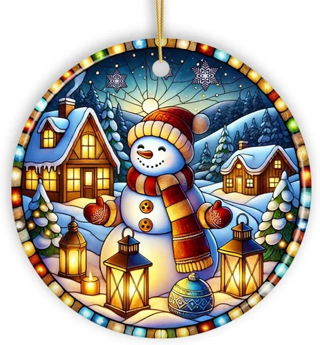 Vista 16 de Adorno de Navidad de trineo ártico, muñeco de nieve, hecho a mano, regalo de invierno helado