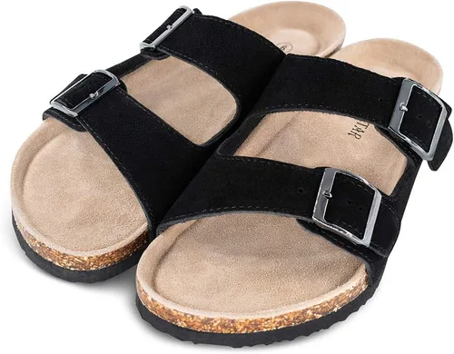 Vista 7 de TF STAR Sandalias de cuero de vaca para hombre, hebilla ajustable de 2 correas, pantuflas informales, plantilla de corcho deslizante