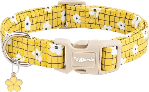 Vista 17 de Faygarsle - Collar de algodón para perros, collar de diseñador para hembras, tamaños pequeños, medianos y grande, diseño de flores con dijes de Beige