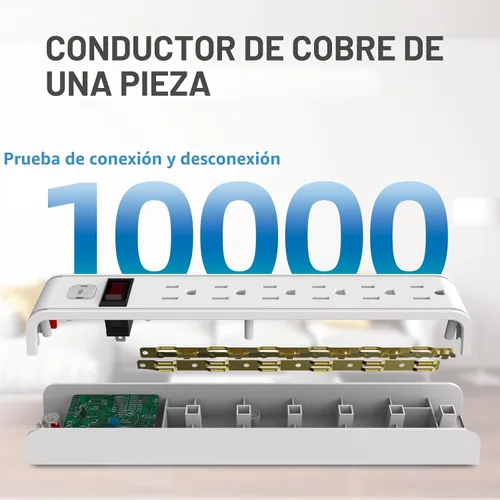 Vista 2 de Regleta protectora de sobretensiones, cable de extensión de 4 pies, protección contra sobretensiones de 600 julios, protección múltiple de 6 tomas