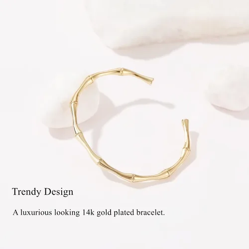 Vista 4 de GIEIWIW Gold Plated Bangle Bracelets for Women Adjustable Charm Bracelets Cute Bamboo Design Gold Bracelet for Women and Girls
