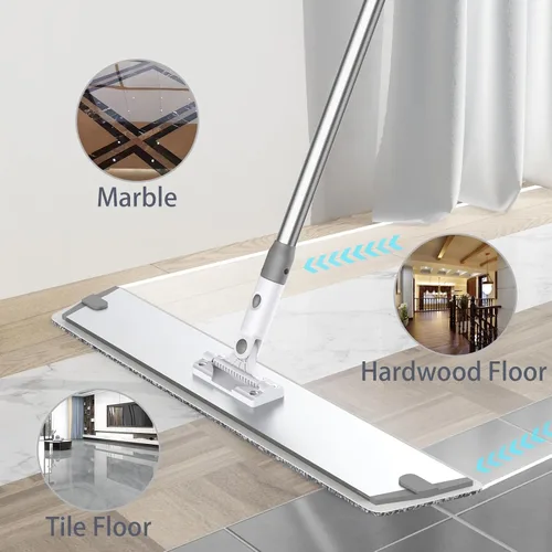 Vista 9 de Trapeador plano de microfibra para limpieza de pisos, base de aluminio de 18 pulgadas (17.7 pulgadas/17.7 in), mango ajustable de acero inoxidable