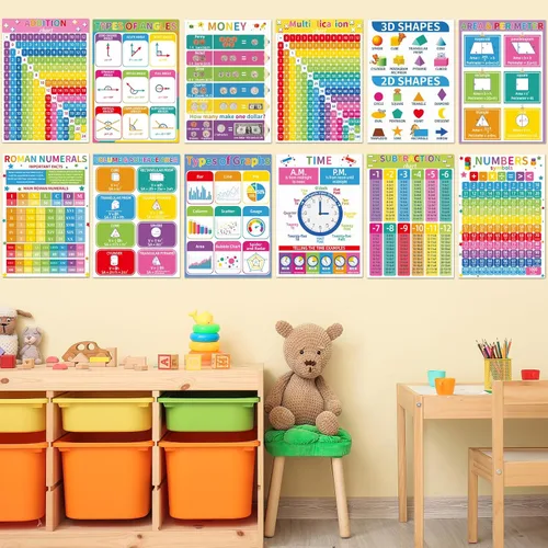 Vista 5 de gisgfim 16 coloridos carteles de matemáticas para niños de escuela primaria, carteles de aprendizaje educativo de matemáticas, decoración de pared