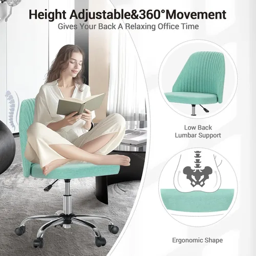 Vista 5 de YSSOA Silla de escritorio de oficina con respaldo y ruedas, silla de tela para computadora, sin brazos, altura ajustable, cómoda silla de tocador