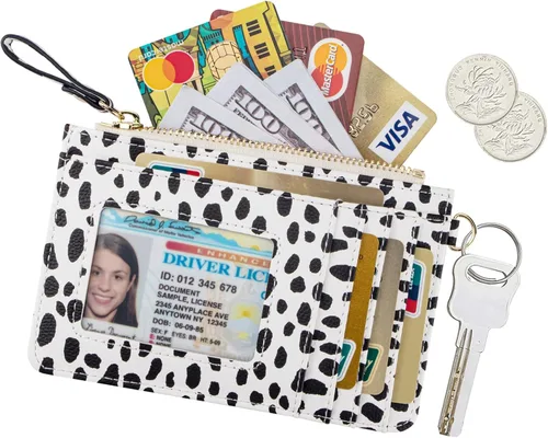 Vista 2 de Aiyo Nice Funda delgada para mujer tarjetero RFID con cremallera monedero pequeño de cuero con llavero Moderno