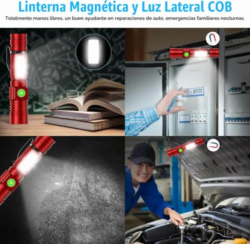 Vista 2 de Hoxida Linterna Recargable USB, Linterna LED Magnética, Linterna Táctica LED Súper Brillante con Luz Lateral COB, Impermeable, con Zoom, Mejor 1