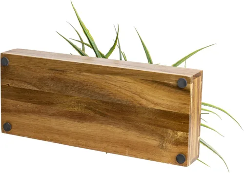 Vista 7 de MyGift - Grandes plantas artificiales de césped verde en maceta de 14 pulgadas en caja de madera maciza de acacia premium rectangular, centro