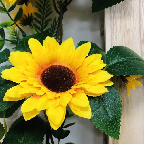 Vista 8 de Guirnalda de luces de simulación de girasol, enredaderas colgantes, guirnalda de plantas de seda, enredaderas artificiales de girasol, funciona