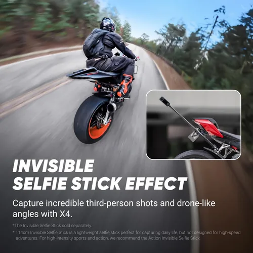 Vista 4 de Insta360 Paquete estándar X4: cámara de acción 8K 360 impermeable, video gran angular 4K, efecto selfie stick invisible, protectores de lente