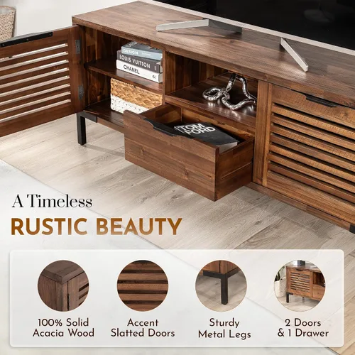 Vista 4 de Bme Millie - Soporte de TV de madera maciza para televisores de hasta 65 pulgadas, moderno soporte de TV de estilo granja con encanto rústico