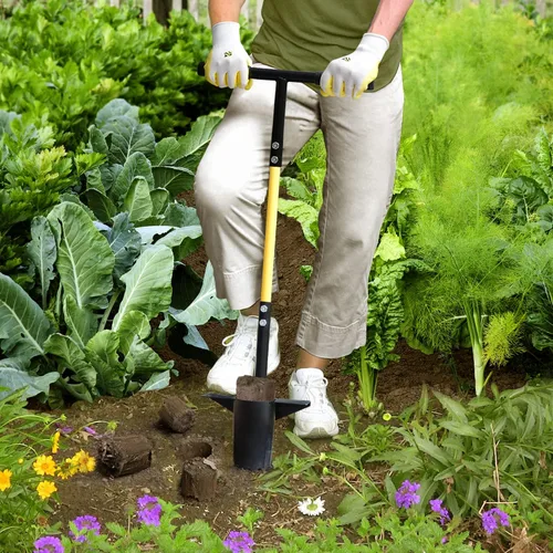 Vista 7 de Herramienta de maceta de bulbos, tapón de césped de mango largo con base dentada, trasplantador automático de bulbos pequeños para tulipanes, Juego