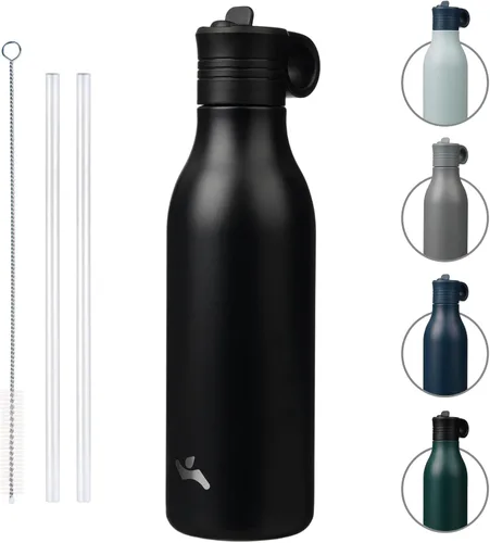 Vista 23 de Konokyo Botella de agua de acero inoxidable de 12 onzas con popote, botella de agua de viaje de metal aislada, reutilizable y a prueba de fugas, sin