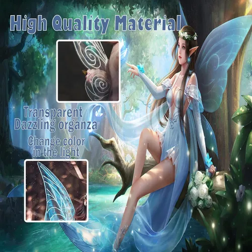 Vista 3 de Lulupia Alas de hadas blancas para adultos disfraz de hada de mariposa juego de alas de ángel con orejas de elfo para mujeres niñas y niños Blanco