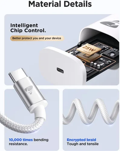 Vista 7 de Cargador para iPhone 15 Pro, cargador USB tipo C de 25 W, bloque de carga rápida con cable de carga USB C de 6 pies para Apple iPhone 15/15 Plus/15