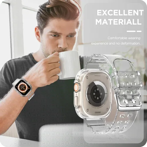 Vista 367 de DABAOZA - Correa transparente compatible con Apple Watch con estuche protector, correa deportiva de TPU con brillo para mujeres y hombres