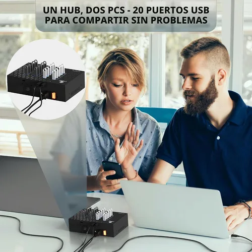 Vista 2 de Hub USB 3.0 de 20 puertos – Sincronización de 5 Gbps y transferencia de datos de alta velocidad, concentrador USB con fuente de alimentación