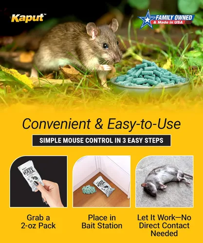 Vista 4 de Cebo combinado en pellets Kaput, cebo para ratas para matar roedores y pulgas, ratones noruegos, ratones caseros y topos de pino - Incluye warfarina