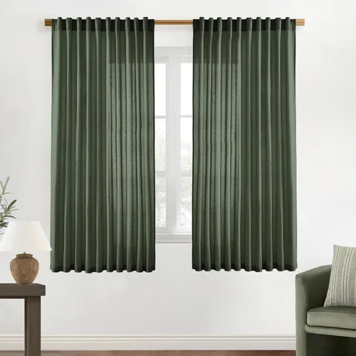 Vista 87 de XTMYI - Cortinas transparentes de 54 pulgadas de largo, juego de 2 paneles para baño, cortinas cortas de lino y algodón con semi privacidad