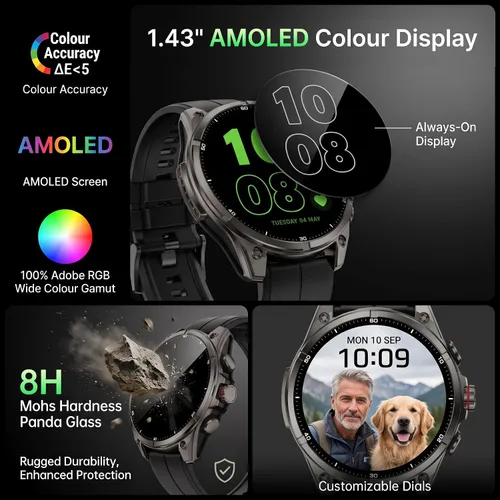 Vista 4 de SOUYIE Reloj inteligente GPS para hombres, pantalla AMOLED de 1.43 pulgadas Negro