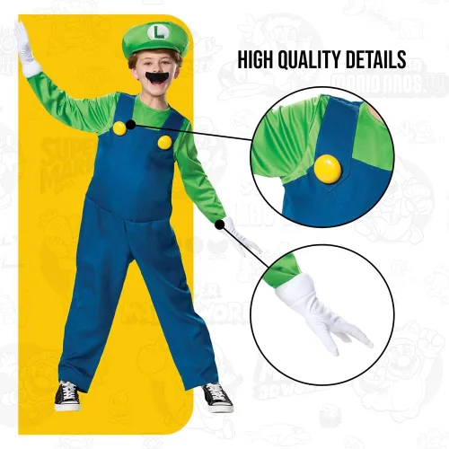 Vista 4 de Disguise Nintendo Luigi Deluxe - Disfraz para niño color verde talla S 4-6