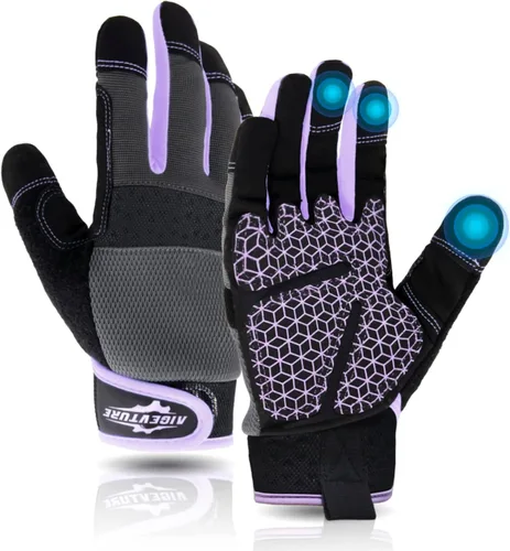 Vista 14 de AIGEVTURE Guantes de trabajo de seguridad para hombres y mujeres, guantes de mecánico ligeros para pantalla táctil, guantes de trabajo de jardinería