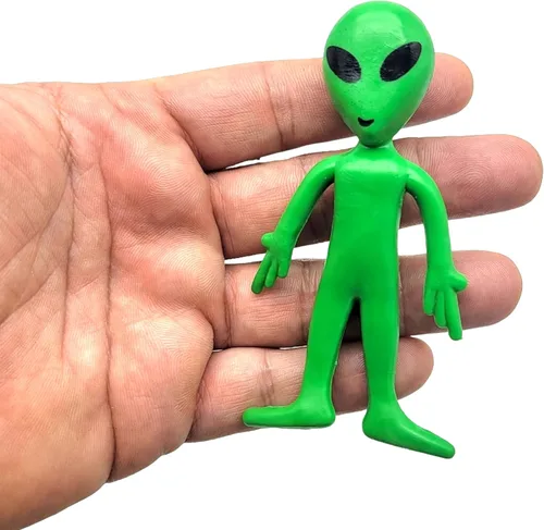 Vista 2 de Zugar Land Juguetes de alienígena verde flexible de 3.75 pulgadas (paquete de 12) figuras de goma flexibles sensoriales para aliviar el estrés. Gran