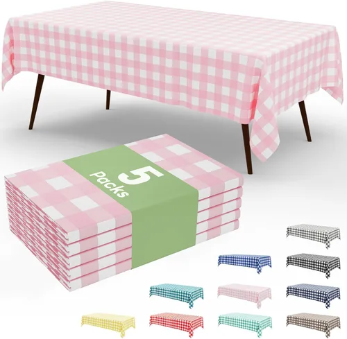 Vista 82 de Smiry Paquete de 3 Manteles Desechables de Cuadros Gingham Color Caqui - 54" x 72" Mantel de Plástico de Servicio Pesado, Cubiertas de Mesa