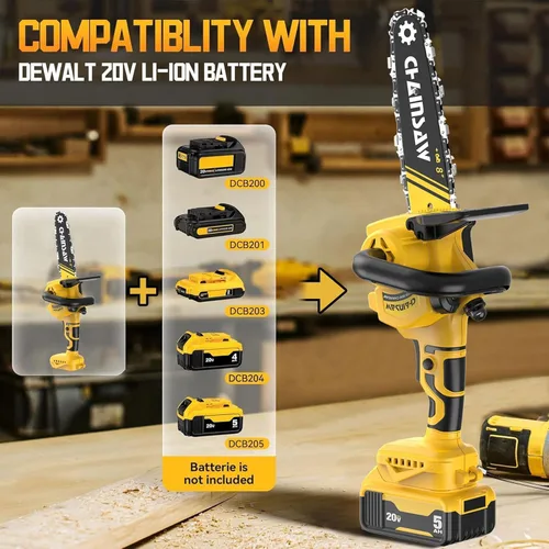 Vista 2 de Mini motosierra de 8 pulgadas para batería Dewalt 20V Max, motosierra de poda inalámbrica sin escobillas, mini motosierra alimentada por batería