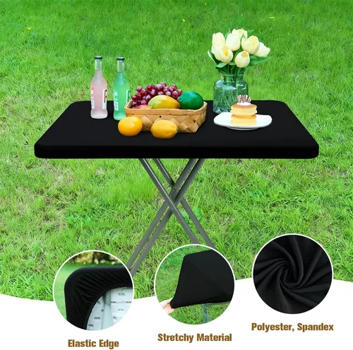 Vista 2 de NEWISHER Mantel rectangular ajustable de 20 x 30 pulgadas, mantel elástico para mesa de 2.5 pies, funda de mesa de elastano elástica negra, cubierta