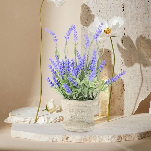 Vista 6 de BESPORTBLE Macetero de lavanda artificial, florero de lavanda sintética, decoración de planta morada falsa en maceta, centro de mesa de simulación