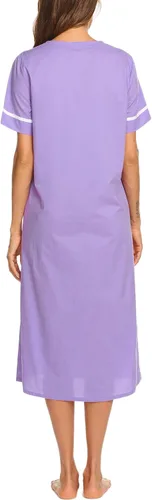 Vista 3 de Ekouaer Camisón de manga corta de algodón con bolsillos para mujer