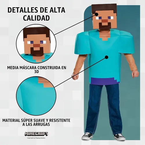 Vista 3 de Disguise Minecraft Steve Classic Costume, Officially Licensed Minecraft Costume for Boys